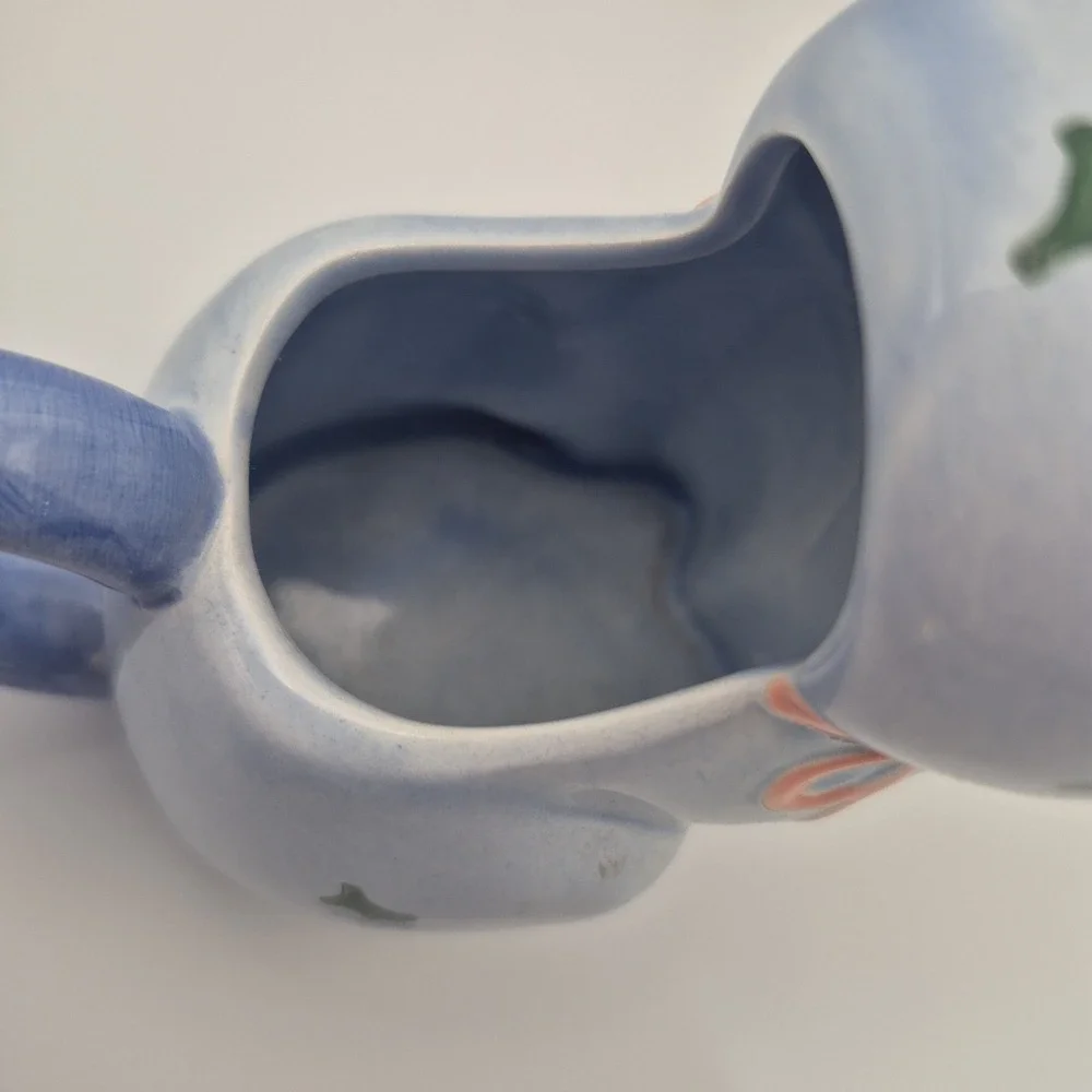 Vintage Otagiri Blue Floral & Ribbon Kitty Cat Cream Pitcher 5